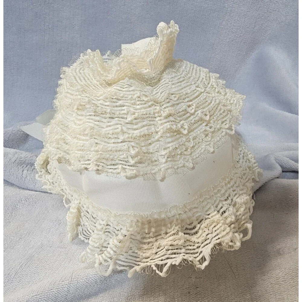 Vintage Baby Bonnet Lace Trim Ivory Christening Special Occasion